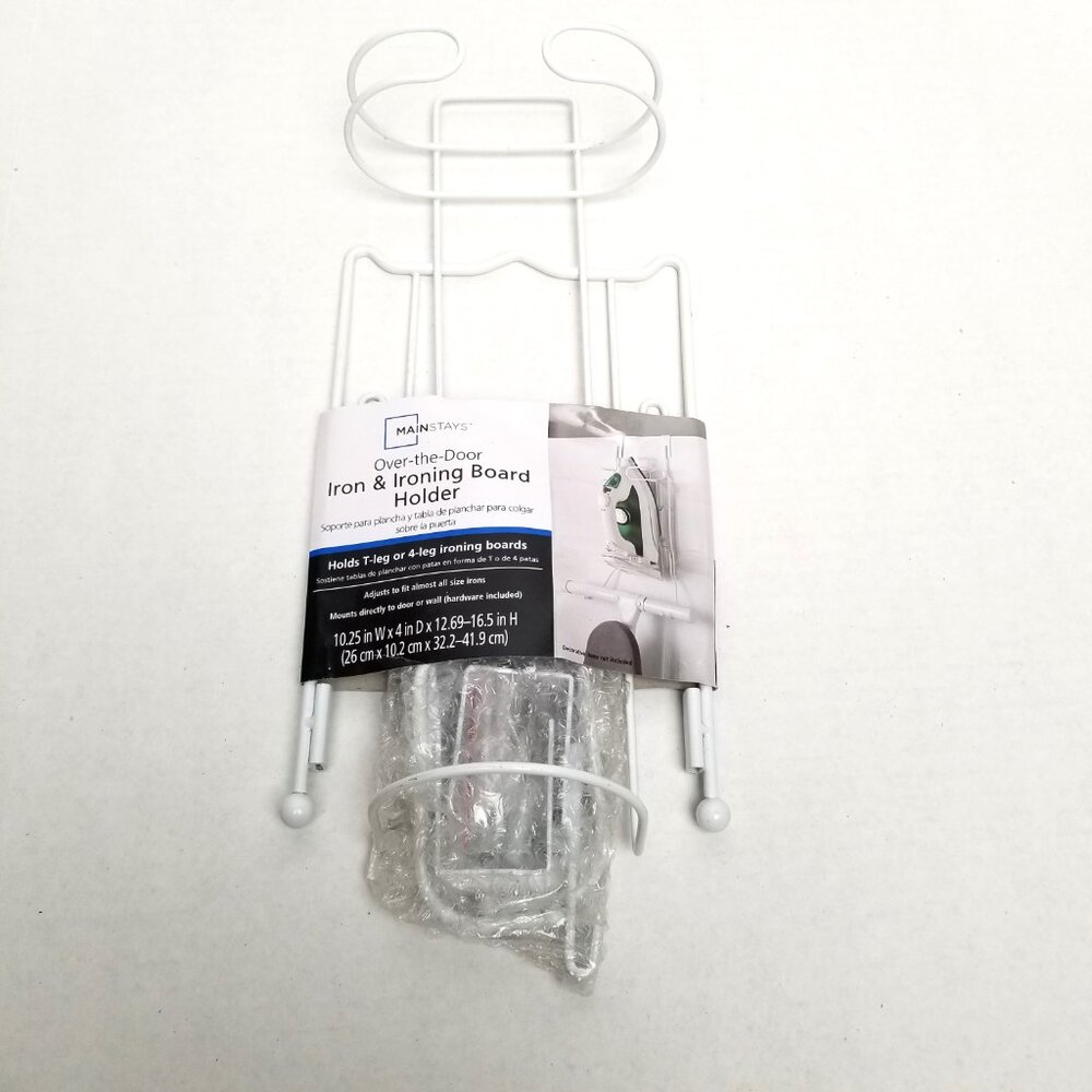 Mainstays Over Door Iron Ironing Board Holder White Steel Adjustable Storage NEW